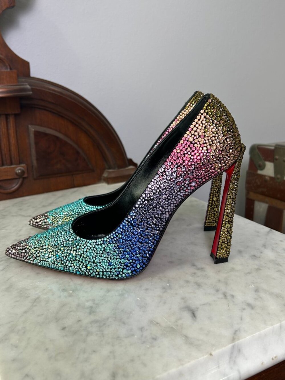 Christian Louboutin Condora Strass 100 size 36 Rainbow NIB